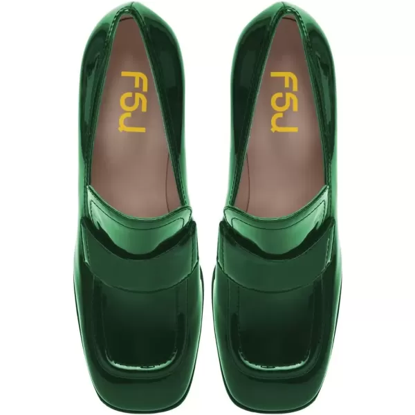 imageFSJ Women Chic Square Toe Glossy Platform Pumps Chunky High Heel Slip On Party Prom Dress Ladies Casual Loafer Shoes Size 415 USGreen