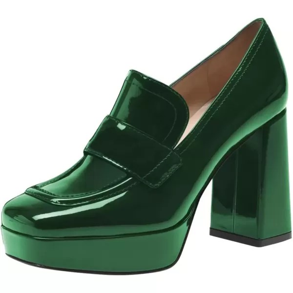 imageFSJ Women Chic Square Toe Glossy Platform Pumps Chunky High Heel Slip On Party Prom Dress Ladies Casual Loafer Shoes Size 415 USGreen