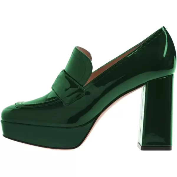 imageFSJ Women Chic Square Toe Glossy Platform Pumps Chunky High Heel Slip On Party Prom Dress Ladies Casual Loafer Shoes Size 415 USGreen