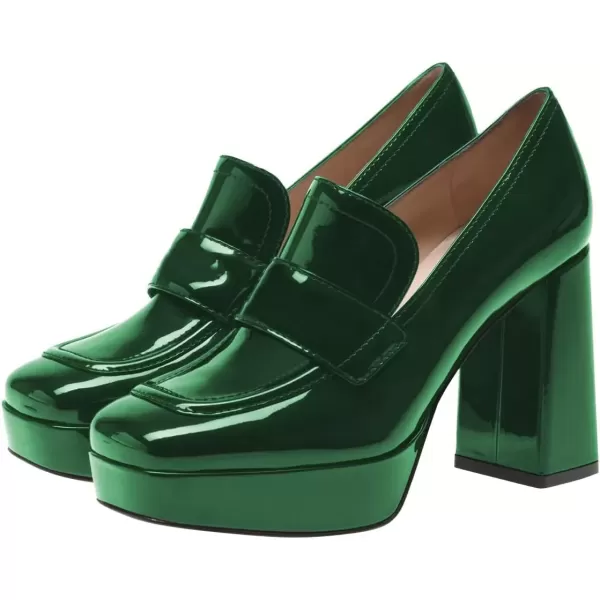 imageFSJ Women Chic Square Toe Glossy Platform Pumps Chunky High Heel Slip On Party Prom Dress Ladies Casual Loafer Shoes Size 415 USGreen