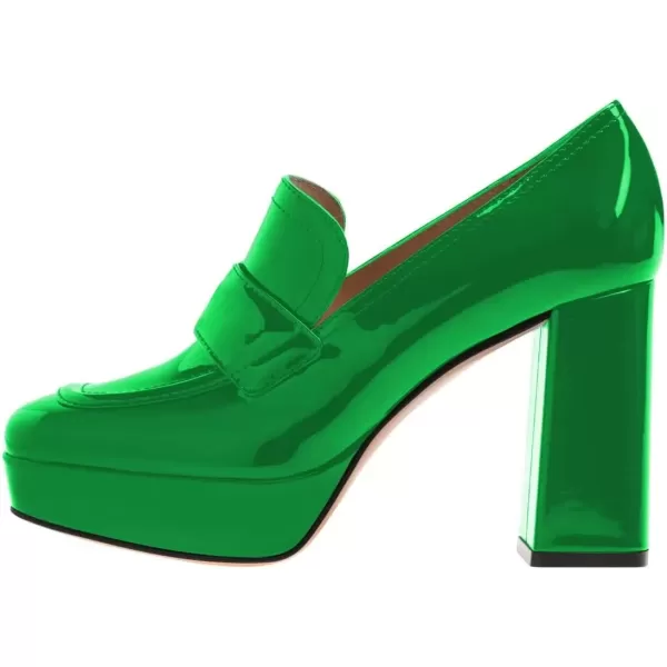 imageFSJ Women Chic Square Toe Glossy Platform Pumps Chunky High Heel Slip On Party Prom Dress Ladies Casual Loafer Shoes Size 415 USLime Green