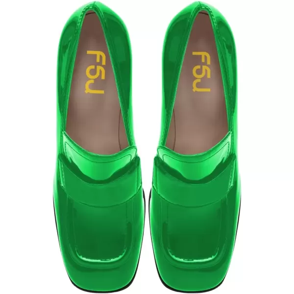 imageFSJ Women Chic Square Toe Glossy Platform Pumps Chunky High Heel Slip On Party Prom Dress Ladies Casual Loafer Shoes Size 415 USLime Green