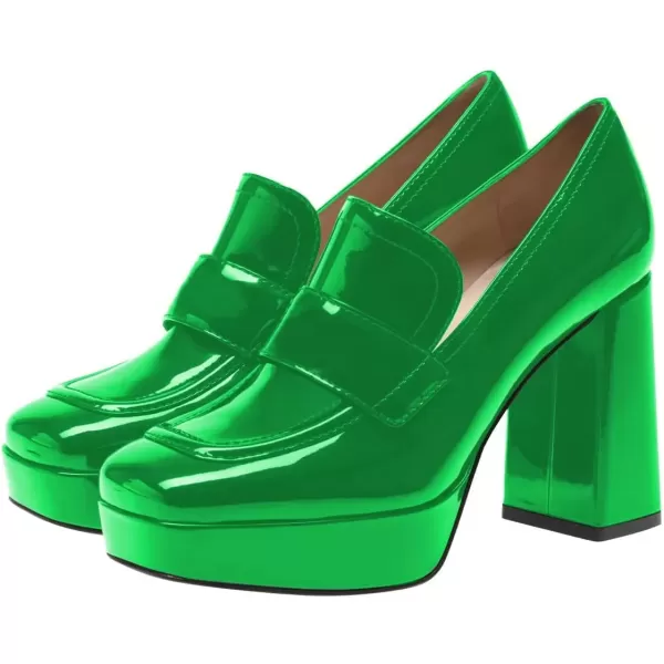 imageFSJ Women Chic Square Toe Glossy Platform Pumps Chunky High Heel Slip On Party Prom Dress Ladies Casual Loafer Shoes Size 415 USLime Green