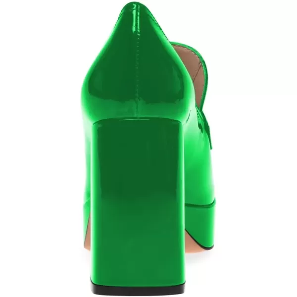 imageFSJ Women Chic Square Toe Glossy Platform Pumps Chunky High Heel Slip On Party Prom Dress Ladies Casual Loafer Shoes Size 415 USLime Green