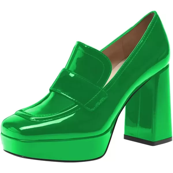imageFSJ Women Chic Square Toe Glossy Platform Pumps Chunky High Heel Slip On Party Prom Dress Ladies Casual Loafer Shoes Size 415 USLime Green