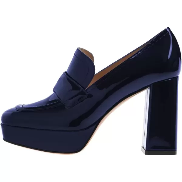 imageFSJ Women Chic Square Toe Glossy Platform Pumps Chunky High Heel Slip On Party Prom Dress Ladies Casual Loafer Shoes Size 415 USNavy