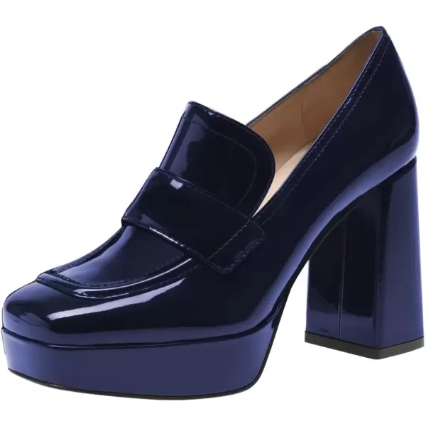 imageFSJ Women Chic Square Toe Glossy Platform Pumps Chunky High Heel Slip On Party Prom Dress Ladies Casual Loafer Shoes Size 415 USNavy