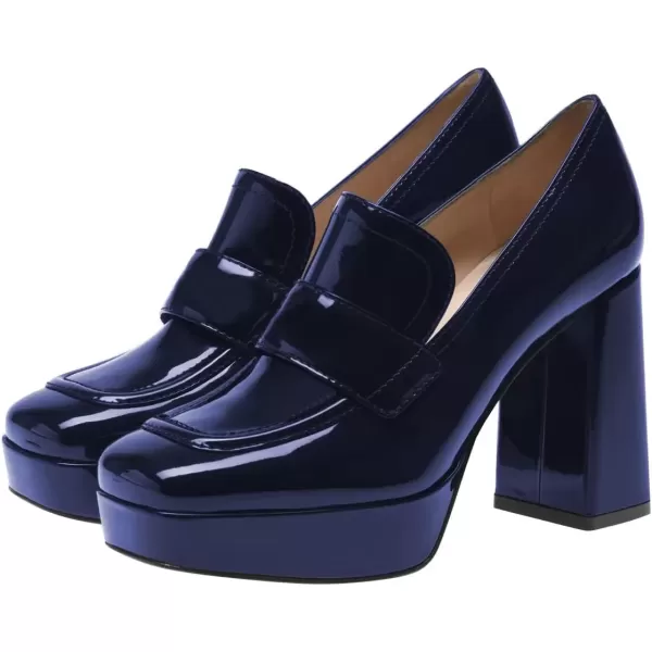 imageFSJ Women Chic Square Toe Glossy Platform Pumps Chunky High Heel Slip On Party Prom Dress Ladies Casual Loafer Shoes Size 415 USNavy