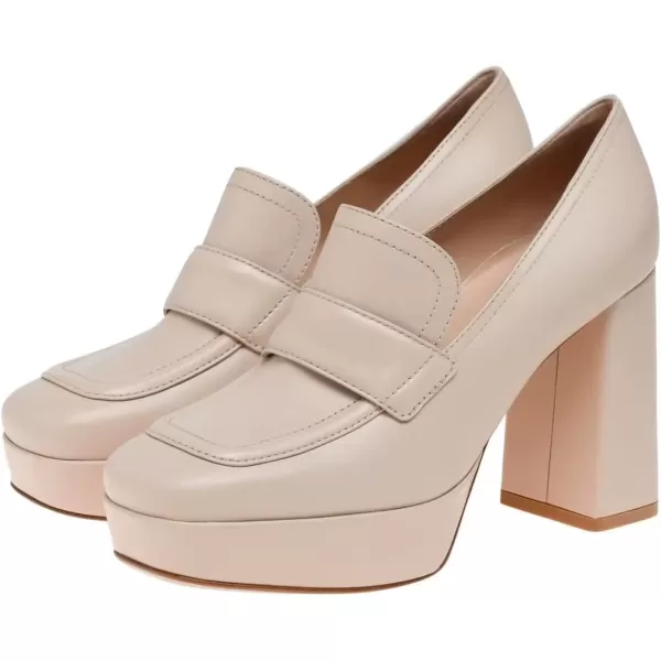 imageFSJ Women Chic Square Toe Glossy Platform Pumps Chunky High Heel Slip On Party Prom Dress Ladies Casual Loafer Shoes Size 415 USNude