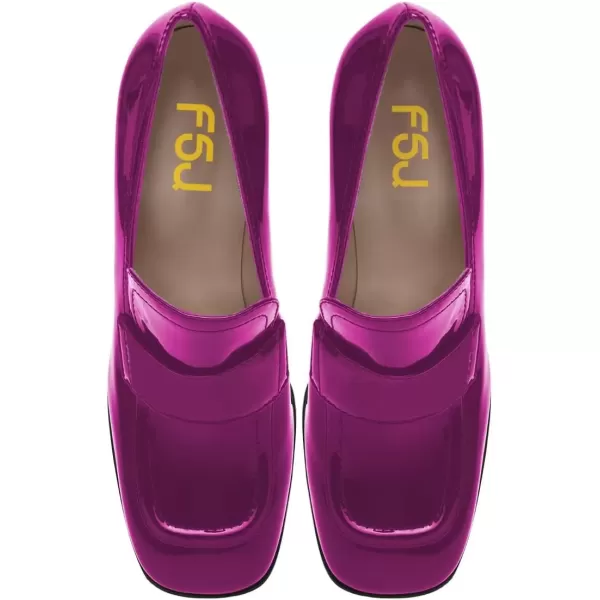 imageFSJ Women Chic Square Toe Glossy Platform Pumps Chunky High Heel Slip On Party Prom Dress Ladies Casual Loafer Shoes Size 415 USPurple