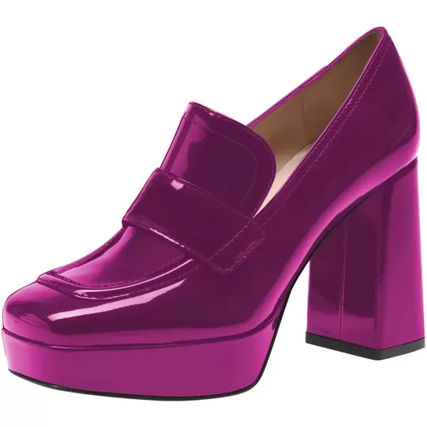 imageFSJ Women Chic Square Toe Glossy Platform Pumps Chunky High Heel Slip On Party Prom Dress Ladies Casual Loafer Shoes Size 415 USPurple