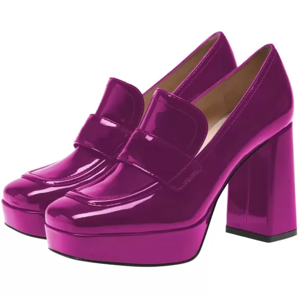 imageFSJ Women Chic Square Toe Glossy Platform Pumps Chunky High Heel Slip On Party Prom Dress Ladies Casual Loafer Shoes Size 415 USPurple