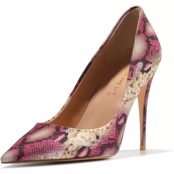 imageFSJ Women Classic Pointed Toe Snakeskin High Heels Pumps Slip on Stiletto Sparkling Animal Printing Sexy Lady Club Party Evening Dress Shoes Size 415 USSnakeskin Fuchsia