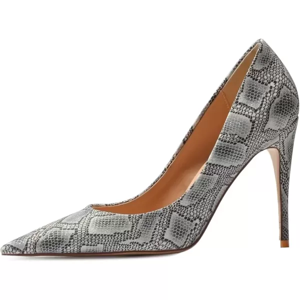 imageFSJ Women Classic Pointed Toe Snakeskin High Heels Pumps Slip on Stiletto Sparkling Animal Printing Sexy Lady Club Party Evening Dress Shoes Size 415 USSnakeskin Silverygrey