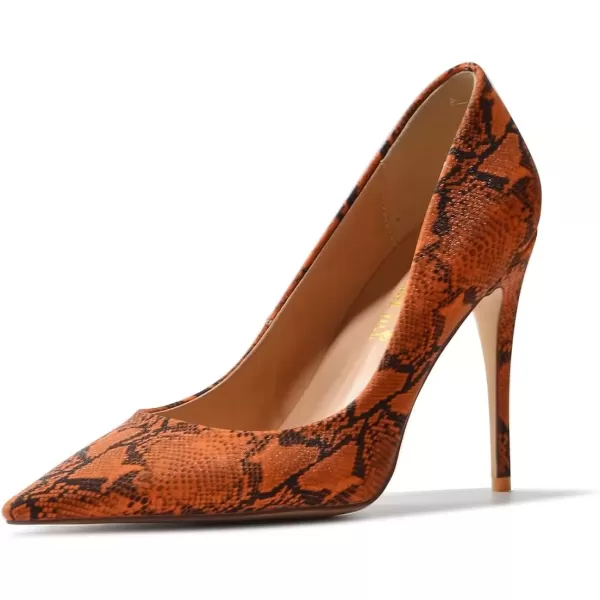 imageFSJ Women Classic Pointed Toe Snakeskin High Heels Pumps Slip on Stiletto Sparkling Animal Printing Sexy Lady Club Party Evening Dress Shoes Size 415 USSnakeskin Orange