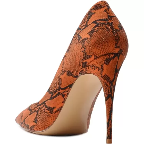 imageFSJ Women Classic Pointed Toe Snakeskin High Heels Pumps Slip on Stiletto Sparkling Animal Printing Sexy Lady Club Party Evening Dress Shoes Size 415 USSnakeskin Orange