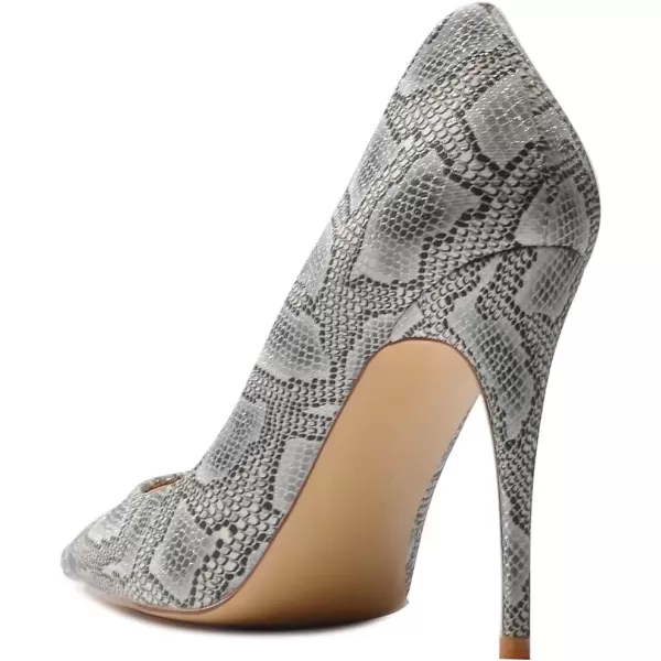 imageFSJ Women Classic Pointed Toe Snakeskin High Heels Pumps Slip on Stiletto Sparkling Animal Printing Sexy Lady Club Party Evening Dress Shoes Size 415 USSnakeskin Silverygrey