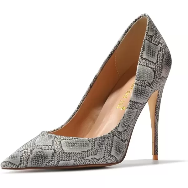 imageFSJ Women Classic Pointed Toe Snakeskin High Heels Pumps Slip on Stiletto Sparkling Animal Printing Sexy Lady Club Party Evening Dress Shoes Size 415 USSnakeskin Silverygrey