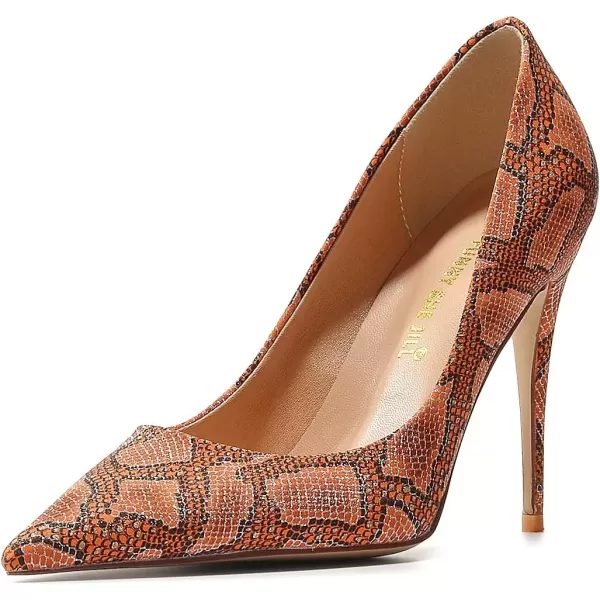 imageFSJ Women Classic Pointed Toe Snakeskin High Heels Pumps Slip on Stiletto Sparkling Animal Printing Sexy Lady Club Party Evening Dress Shoes Size 415 USSnakeskin Orange 1