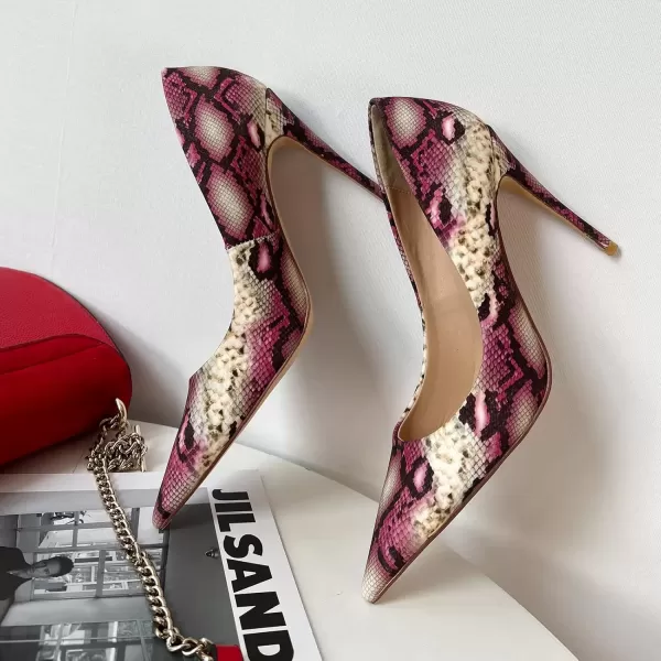 imageFSJ Women Classic Pointed Toe Snakeskin High Heels Pumps Slip on Stiletto Sparkling Animal Printing Sexy Lady Club Party Evening Dress Shoes Size 415 USSnakeskin Fuchsia