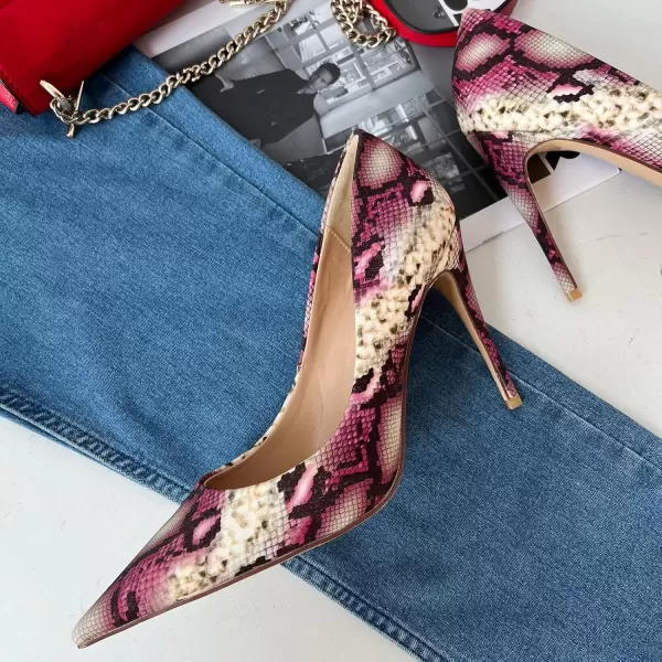 imageFSJ Women Classic Pointed Toe Snakeskin High Heels Pumps Slip on Stiletto Sparkling Animal Printing Sexy Lady Club Party Evening Dress Shoes Size 415 USSnakeskin Fuchsia