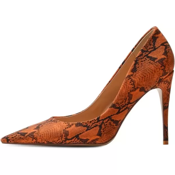 imageFSJ Women Classic Pointed Toe Snakeskin High Heels Pumps Slip on Stiletto Sparkling Animal Printing Sexy Lady Club Party Evening Dress Shoes Size 415 USSnakeskin Orange