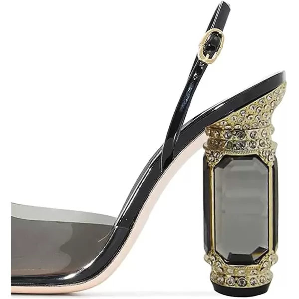 imageFSJ Women Crystal High Heels Slingback Clear Pumps Pointed Closed Toe Straps Chic Sandals Wedding Party Dress Shoes Size 415 USBlack