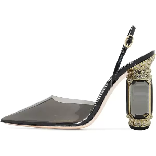 imageFSJ Women Crystal High Heels Slingback Clear Pumps Pointed Closed Toe Straps Chic Sandals Wedding Party Dress Shoes Size 415 USBlack