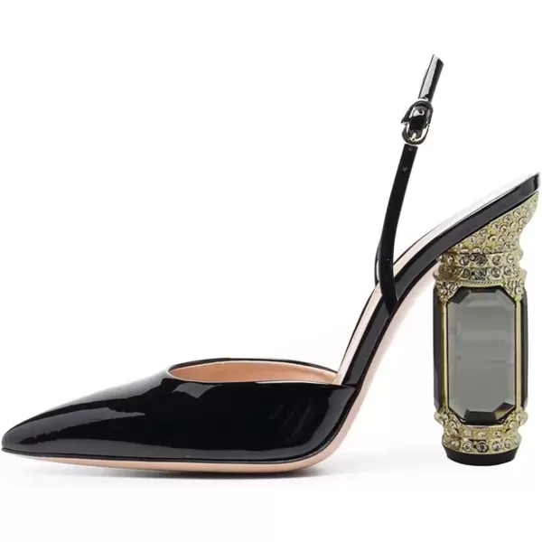 imageFSJ Women Crystal High Heels Slingback Clear Pumps Pointed Closed Toe Straps Chic Sandals Wedding Party Dress Shoes Size 415 USBlack Leather