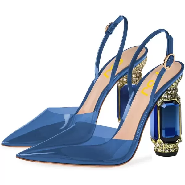 imageFSJ Women Crystal High Heels Slingback Clear Pumps Pointed Closed Toe Straps Chic Sandals Wedding Party Dress Shoes Size 415 USBlue