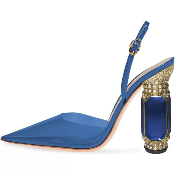 imageFSJ Women Crystal High Heels Slingback Clear Pumps Pointed Closed Toe Straps Chic Sandals Wedding Party Dress Shoes Size 415 USBlue