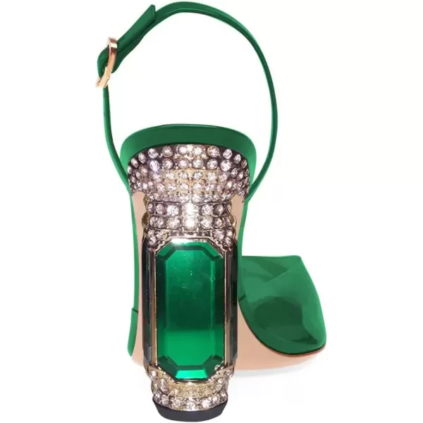 imageFSJ Women Crystal High Heels Slingback Clear Pumps Pointed Closed Toe Straps Chic Sandals Wedding Party Dress Shoes Size 415 USForest Green