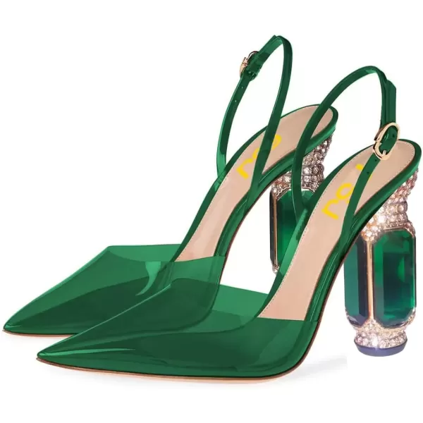imageFSJ Women Crystal High Heels Slingback Clear Pumps Pointed Closed Toe Straps Chic Sandals Wedding Party Dress Shoes Size 415 USForest Green