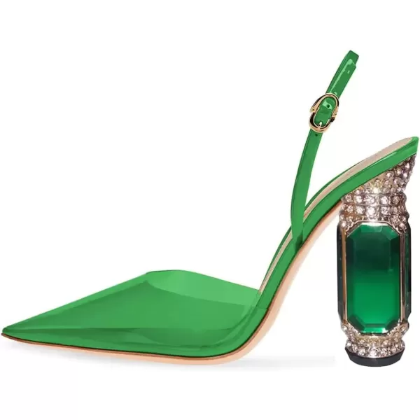 imageFSJ Women Crystal High Heels Slingback Clear Pumps Pointed Closed Toe Straps Chic Sandals Wedding Party Dress Shoes Size 415 USGreen