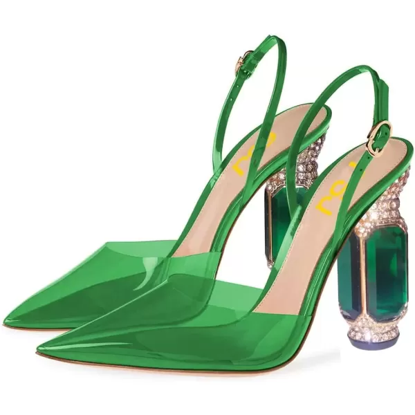 imageFSJ Women Crystal High Heels Slingback Clear Pumps Pointed Closed Toe Straps Chic Sandals Wedding Party Dress Shoes Size 415 USGreen