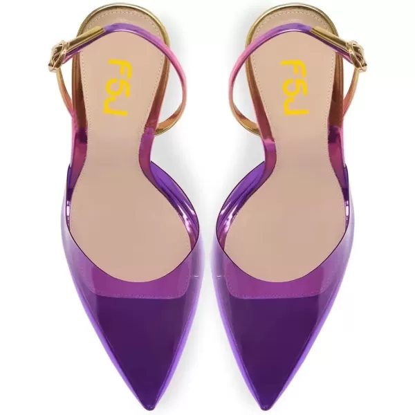 imageFSJ Women Crystal High Heels Slingback Clear Pumps Pointed Closed Toe Straps Chic Sandals Wedding Party Dress Shoes Size 415 USPurple