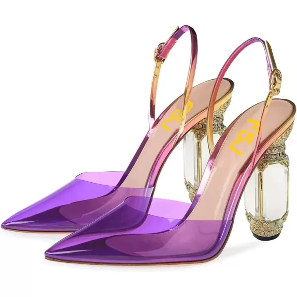 imageFSJ Women Crystal High Heels Slingback Clear Pumps Pointed Closed Toe Straps Chic Sandals Wedding Party Dress Shoes Size 415 USPurple