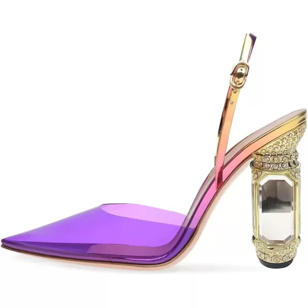 imageFSJ Women Crystal High Heels Slingback Clear Pumps Pointed Closed Toe Straps Chic Sandals Wedding Party Dress Shoes Size 415 USPurple
