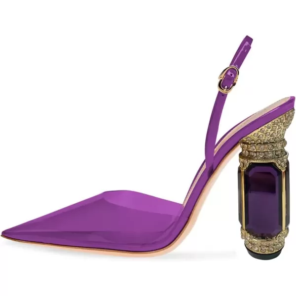 imageFSJ Women Crystal High Heels Slingback Clear Pumps Pointed Closed Toe Straps Chic Sandals Wedding Party Dress Shoes Size 415 USPurple Heel