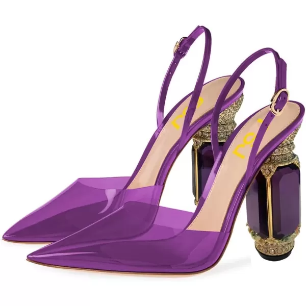 imageFSJ Women Crystal High Heels Slingback Clear Pumps Pointed Closed Toe Straps Chic Sandals Wedding Party Dress Shoes Size 415 USPurple Heel