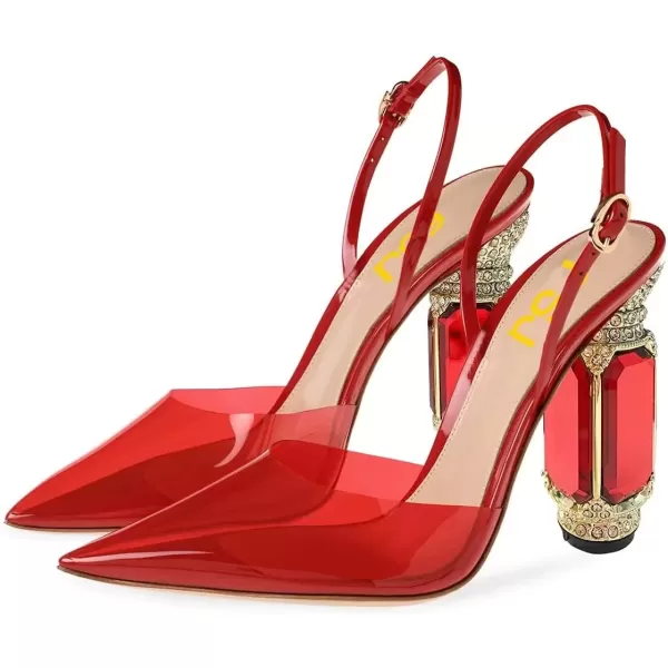 imageFSJ Women Crystal High Heels Slingback Clear Pumps Pointed Closed Toe Straps Chic Sandals Wedding Party Dress Shoes Size 415 USRed