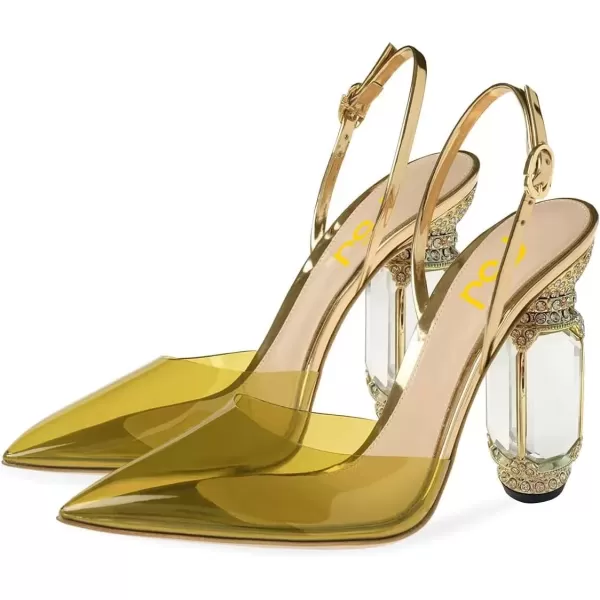 imageFSJ Women Crystal High Heels Slingback Clear Pumps Pointed Closed Toe Straps Chic Sandals Wedding Party Dress Shoes Size 415 USYellow
