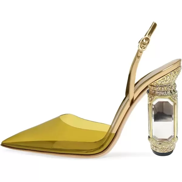 imageFSJ Women Crystal High Heels Slingback Clear Pumps Pointed Closed Toe Straps Chic Sandals Wedding Party Dress Shoes Size 415 USYellow