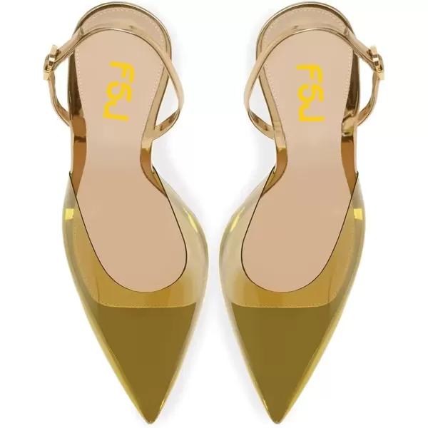 imageFSJ Women Crystal High Heels Slingback Clear Pumps Pointed Closed Toe Straps Chic Sandals Wedding Party Dress Shoes Size 415 USYellow