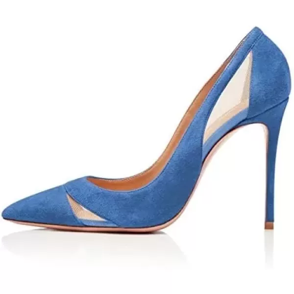 imageFSJ Women Elegant Mesh High Heel Pump Pointed Toe Stiletto Thin Slip on Dress Prom Party Ladie Shoes Size 415 USBlue