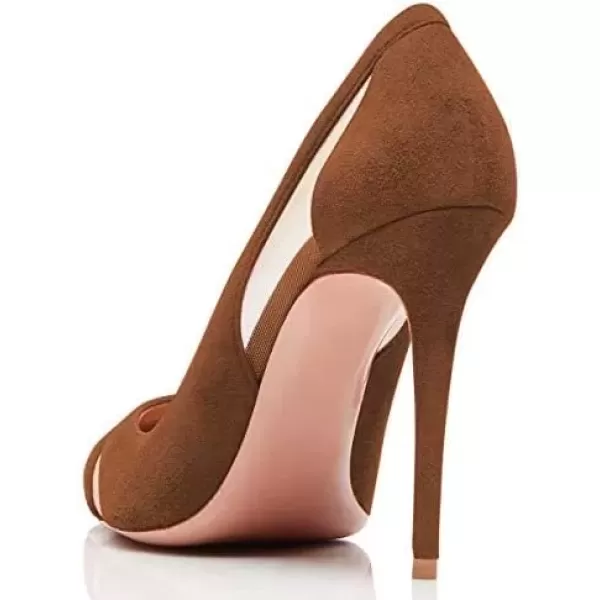 imageFSJ Women Elegant Mesh High Heel Pump Pointed Toe Stiletto Thin Slip on Dress Prom Party Ladie Shoes Size 415 USBrown