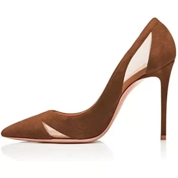 imageFSJ Women Elegant Mesh High Heel Pump Pointed Toe Stiletto Thin Slip on Dress Prom Party Ladie Shoes Size 415 USBrown