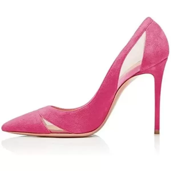 imageFSJ Women Elegant Mesh High Heel Pump Pointed Toe Stiletto Thin Slip on Dress Prom Party Ladie Shoes Size 415 USFuchsia