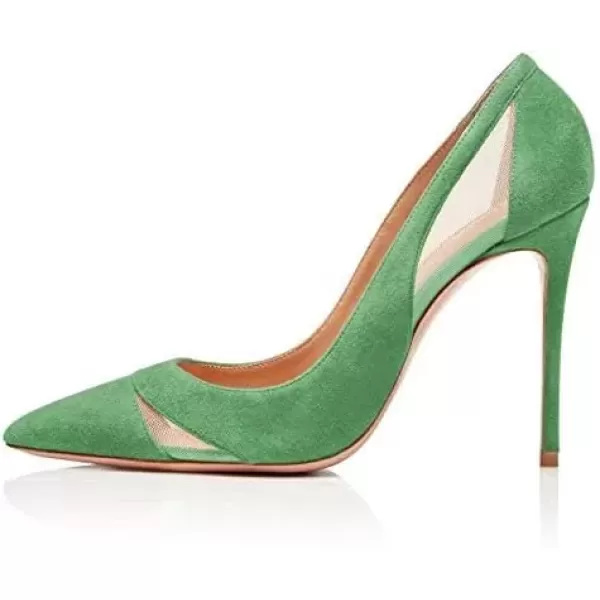 imageFSJ Women Elegant Mesh High Heel Pump Pointed Toe Stiletto Thin Slip on Dress Prom Party Ladie Shoes Size 415 USGreen