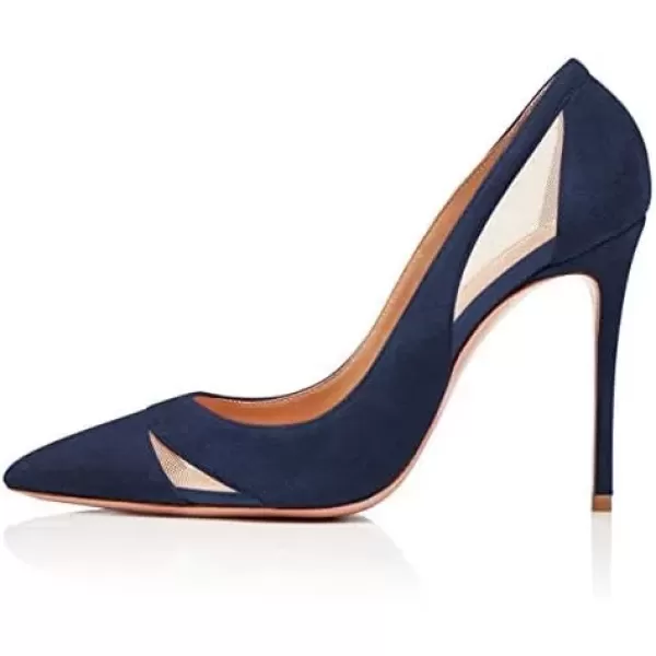 imageFSJ Women Elegant Mesh High Heel Pump Pointed Toe Stiletto Thin Slip on Dress Prom Party Ladie Shoes Size 415 USNavy